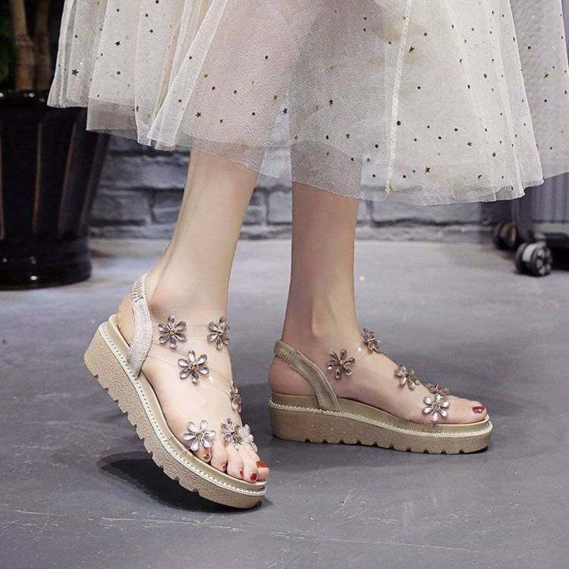 Giảm Giá Dép Sandal Đế Xuồng Thời Trang Hàn Quốc Cho Nữ Kasut Peremuan Peremuan Perlipar perempuan cantik mura