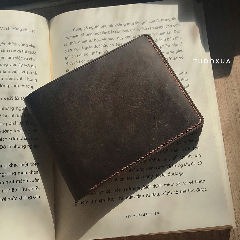 Ví da nam khắc tên theo yêu cầu, chất liệu da bò thật, tặng kèm móc khóa da,làm quà tặng sinh nhật