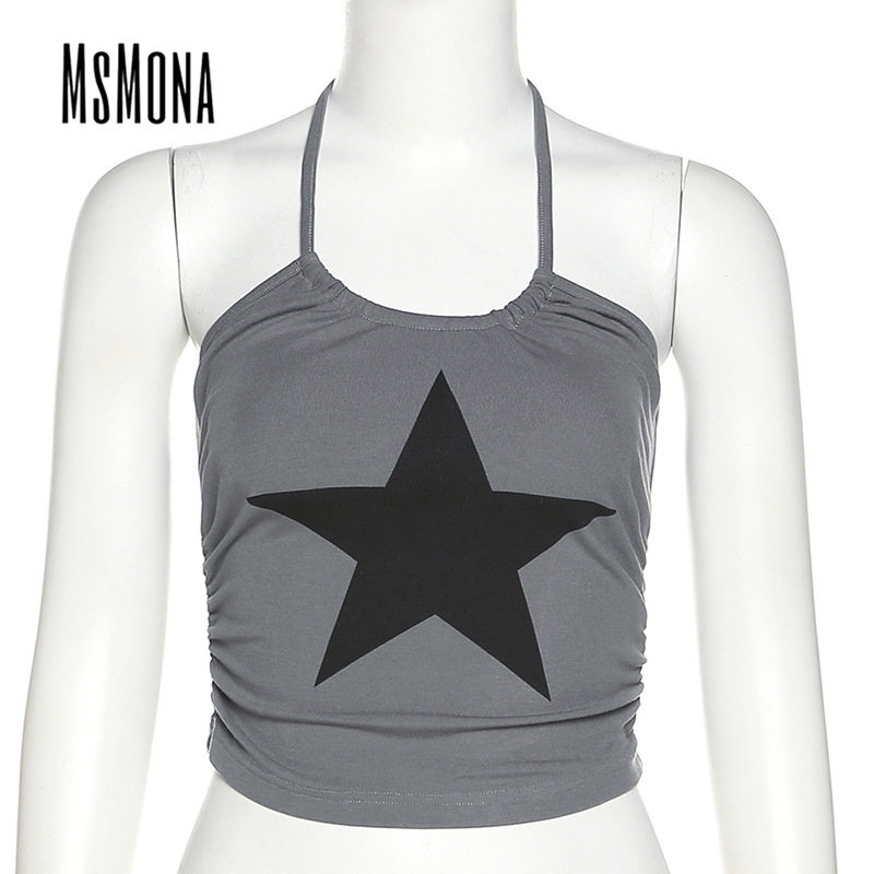 MsMona Big SPECIAL SPECIAL MsMona Áo Tank Top Hai Dây Cắt Thấp Ôm Eo Màu Tương Phản Hình Ngôi Sao Quyến Rũ Thời Trang 2022 Cho Nữ