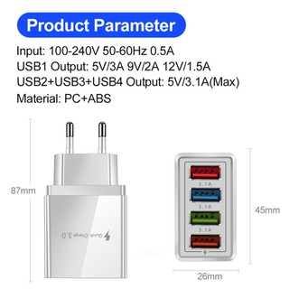 Củ Sạc Đa Năng QC 3.0 Với 4 Cổng USB