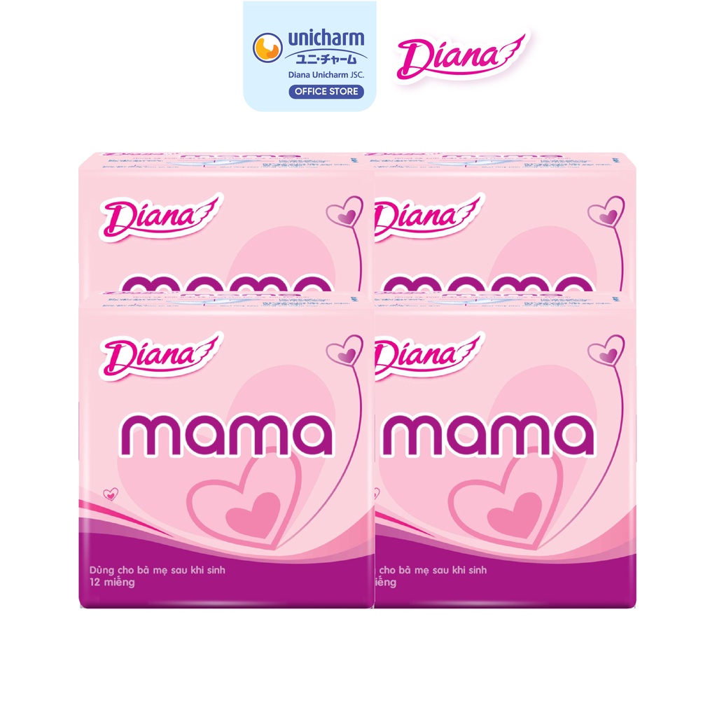 Bộ 4 gói băng vệ sinh Diana Mama 12 miếng gói