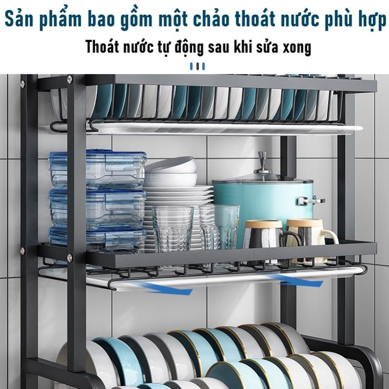 Kệ úp chén bát 2,3 tầng kèm khay hứng nước, giá để bát đĩa đa năng kèm dao thớt