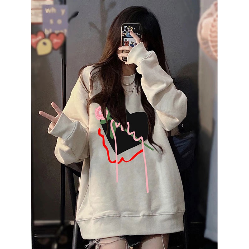 NRVP Áo Thun Nữ Dài Tay Dáng Rộng In Hình Phong Cách Hàn Quốc Mới