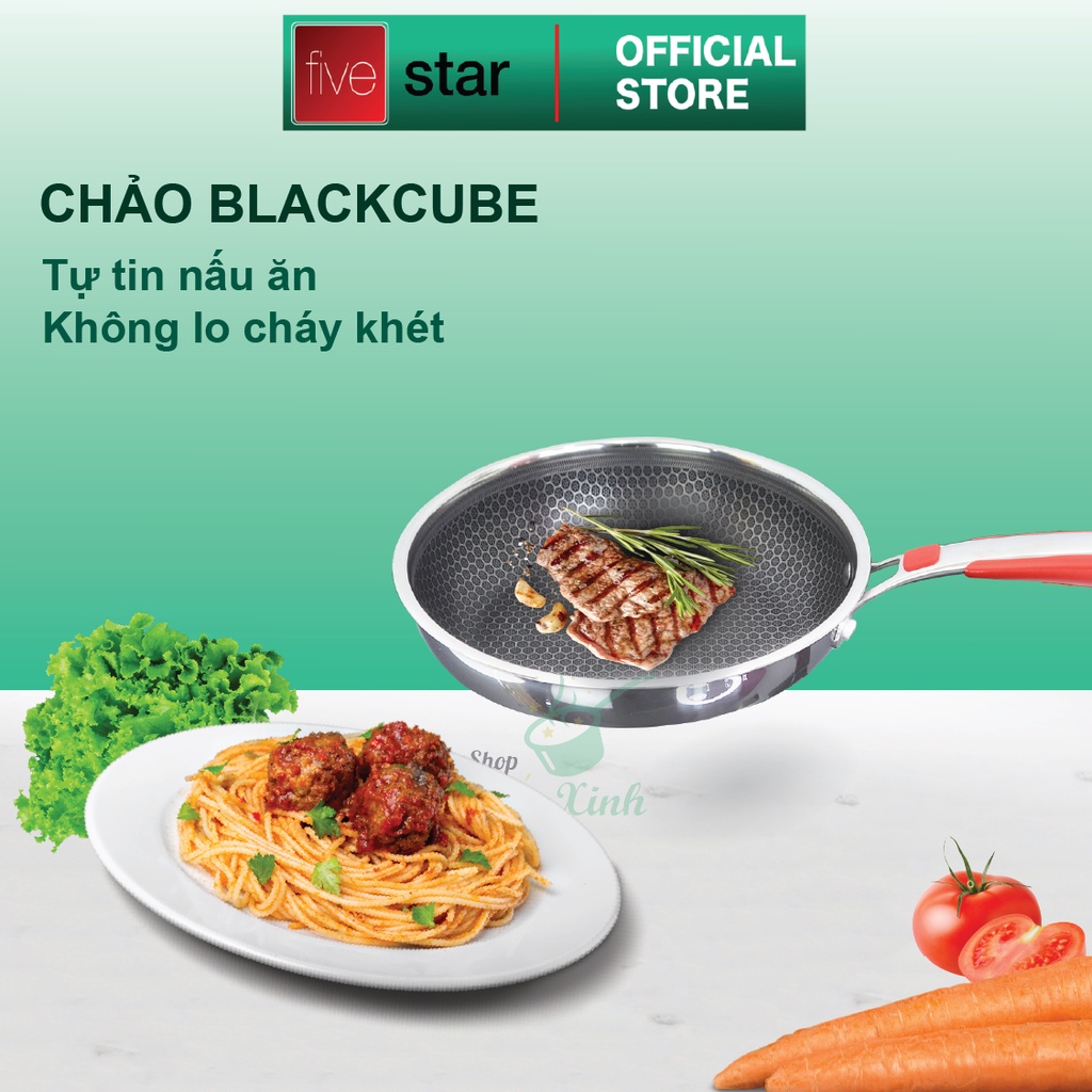 Chảo sâu lòng 3 lớp đáy liền inox 304 bếp từ tổ ong BlackCube Fivestar 24cm quai bọc silicon chống nóng, chống trầy xước