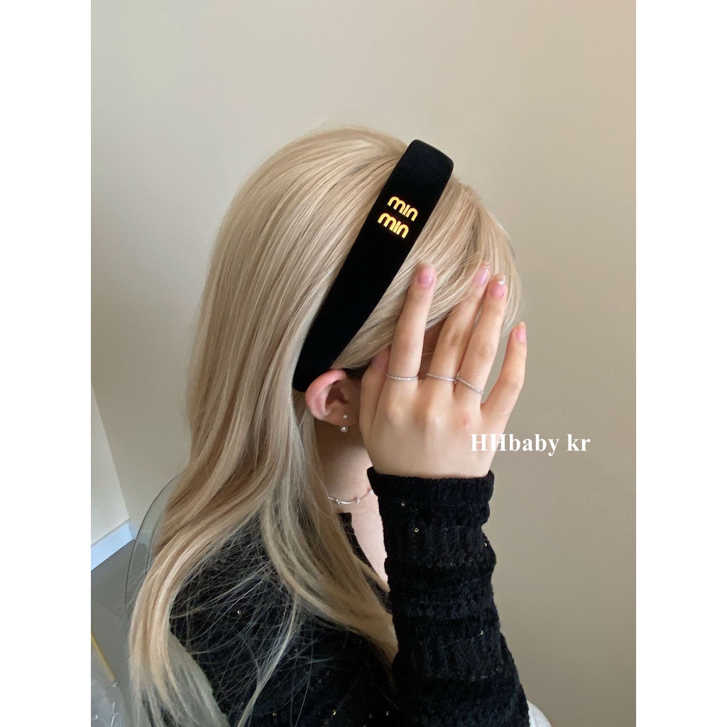 Kẹp Tóc Vải Nhung Bản Rộng In Chữ Màu Đen Phong Cách Hàn Quốc