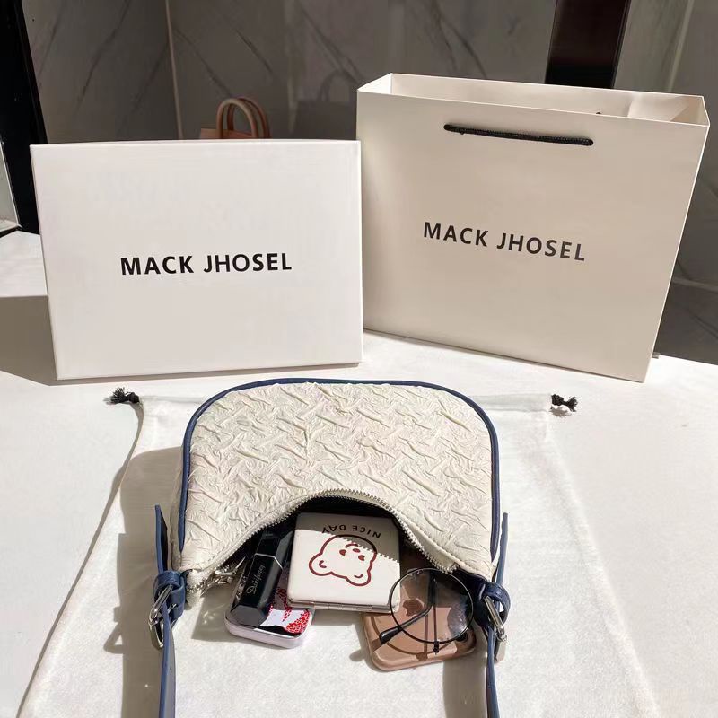 Túi đeo vai họa tiết xếp nhăn hình bán nguyệt màu tương phản đơn giản thời trang cho nữ