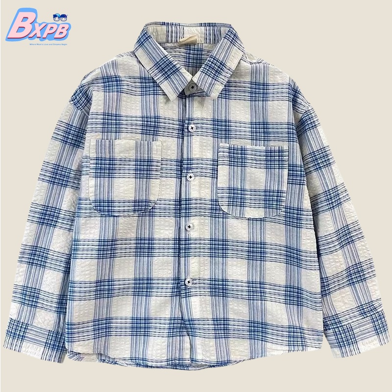 Áo sơ mi cotton BXPB trơn tay dài dáng rộng thoải mái phong cách thời trang mới cho bé trai 3-15 tuổi