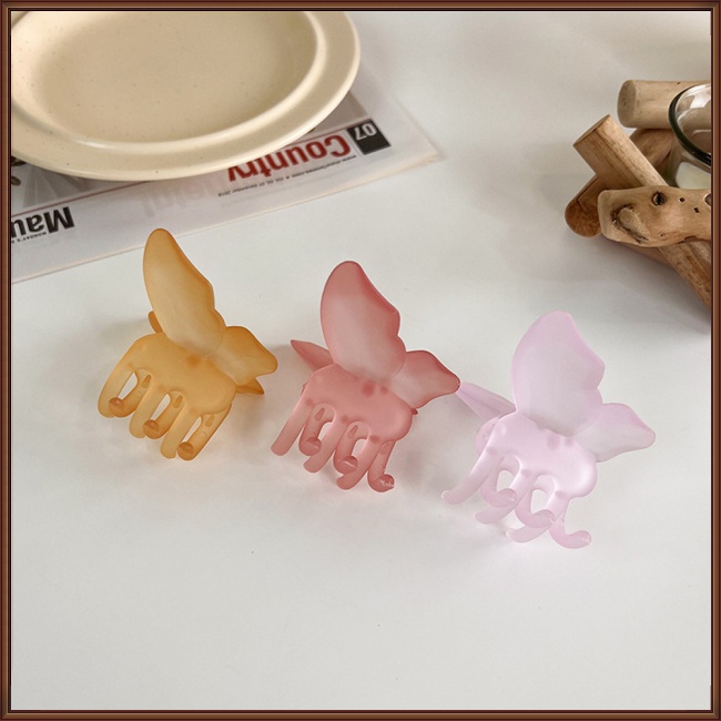 Kẹp Tóc Acrylic Màu Trơn Hình Bướm Dễ Thương Chống Trượt Cho Nữ