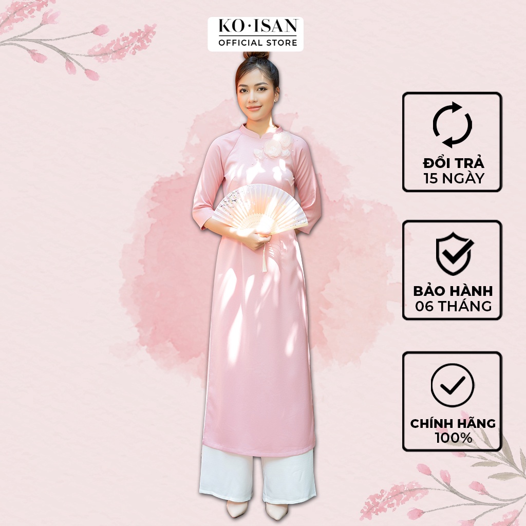 Áo dài cách tân lụa hồng tay lỡ đính hoa tiểu thư KOISAN 21052011-1