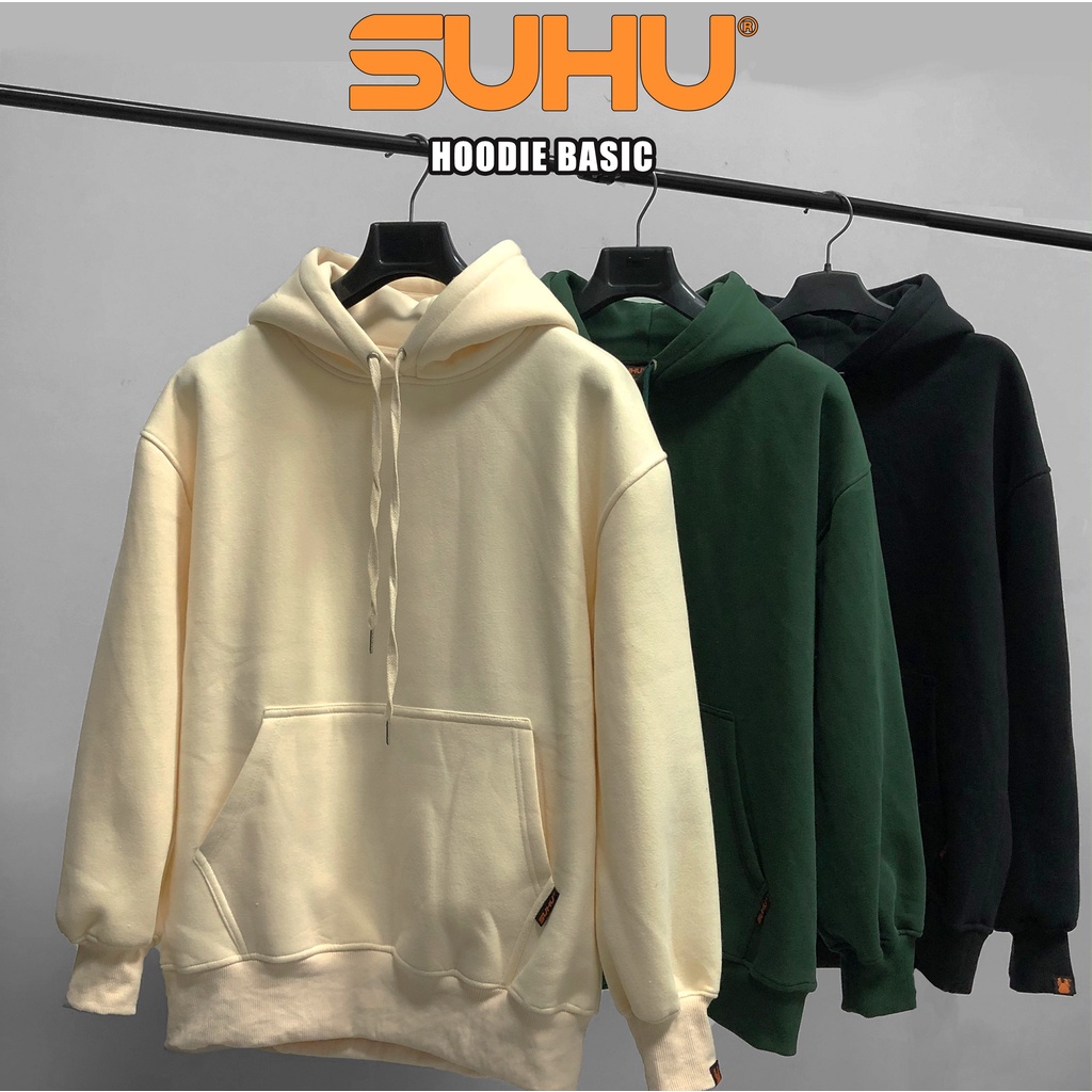 Áo khoác Hoodie Local Brand Unisex SUHU Premium Basic Trơn dày dặn nỉ bông cotton mũ 2 lớp Oversize SUHU / AH0