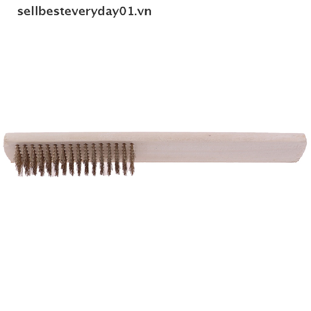 Chổi Sợi Đồng Cán Gỗ 208mm Dùng Vệ Sinh Kim Loại Tiện Dụng