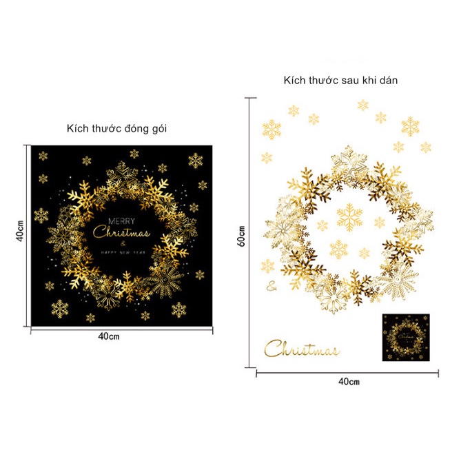 Decal trang trí Noel - Vòng nguyệt quế vàng lấp lánh