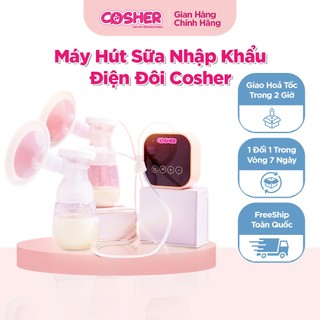 Máy Hút Sữa Điện Đôi Nhập Khẩu Có Sạc Cosher 4 Chế Độ Hút 36 Tần Số Mát Xa, Pin Lithium  2 Phễu Silicone Êm Ái Không Đau