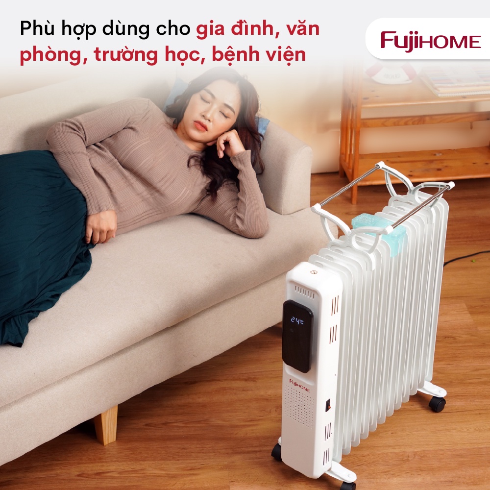 Máy sưởi dầu điện tử điều khiển từ xa nhập khẩu Nhật Bản Fujihome, không khô da,sưởi điện tự ngắt an toàn tiết kiệm điện