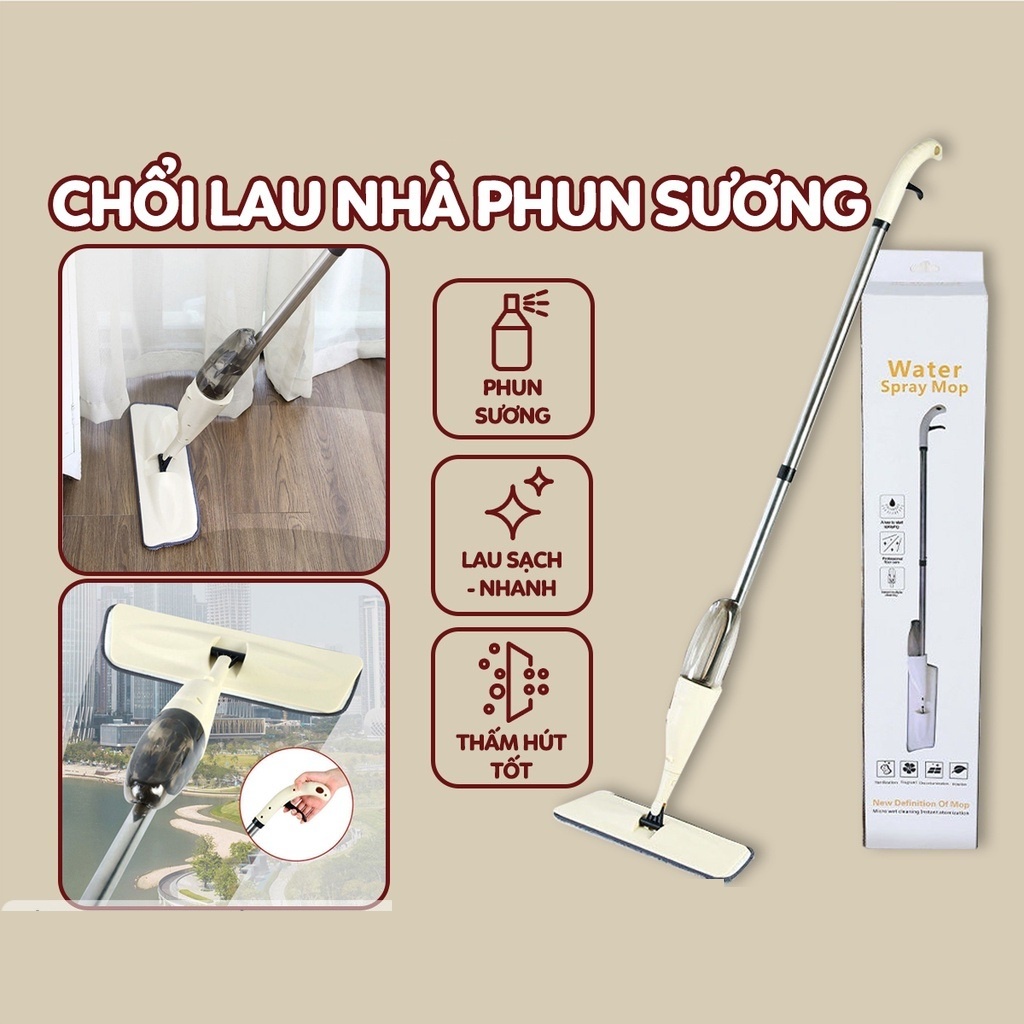 Cây lau nhà phun sương có bình xịt SPRAYMOP, đầu xoay 360 độ thông minh đa năng HỘP ĐEN