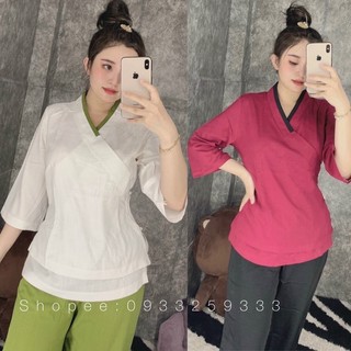 Đồ Lam Đi Chùa# Cổ Tim 2Lớp