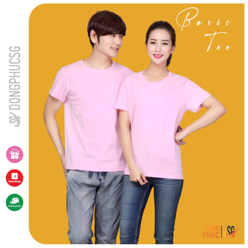 Áo thun trơn màu hồng sen phông unisex basic tee nam nữ thun cotton mềm mịn cổ tròn pink ATTHP | DONGPHUCSG