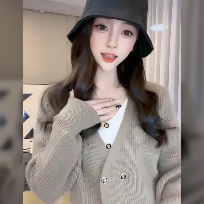 Áo Khoác cardigan Cổ Chữ V Giả Hai Lớp Thời Trang Thu Đông Mới Cho Nữ