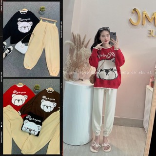 Bộ quần áo thu đông cho nữ, Set đồ nỉ nữ đep gồm áo sweater và quần nỉ dài