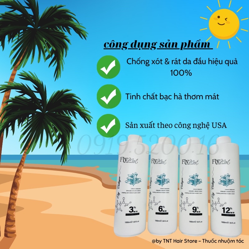 TRỢ NHUỘM OXY FLY MINT, TINH CHẤT BẠC HÀ, Chống Xót,Siêu Dưỡng, Dung Tích 1000ml dành cho Salon - Hàng Chính Hãng FLY