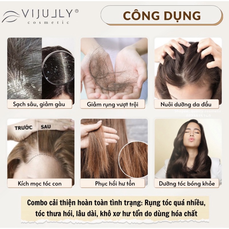 Combo VIJULLY [PHIÊN BẢN NÂNG CẤP] Bộ Dầu Gội Bưởi, Tinh Dầu Bưởi, Dầu Xả Vijully Giảm Rụng, Kích Mọc Tóc, Phục Hồi Tóc