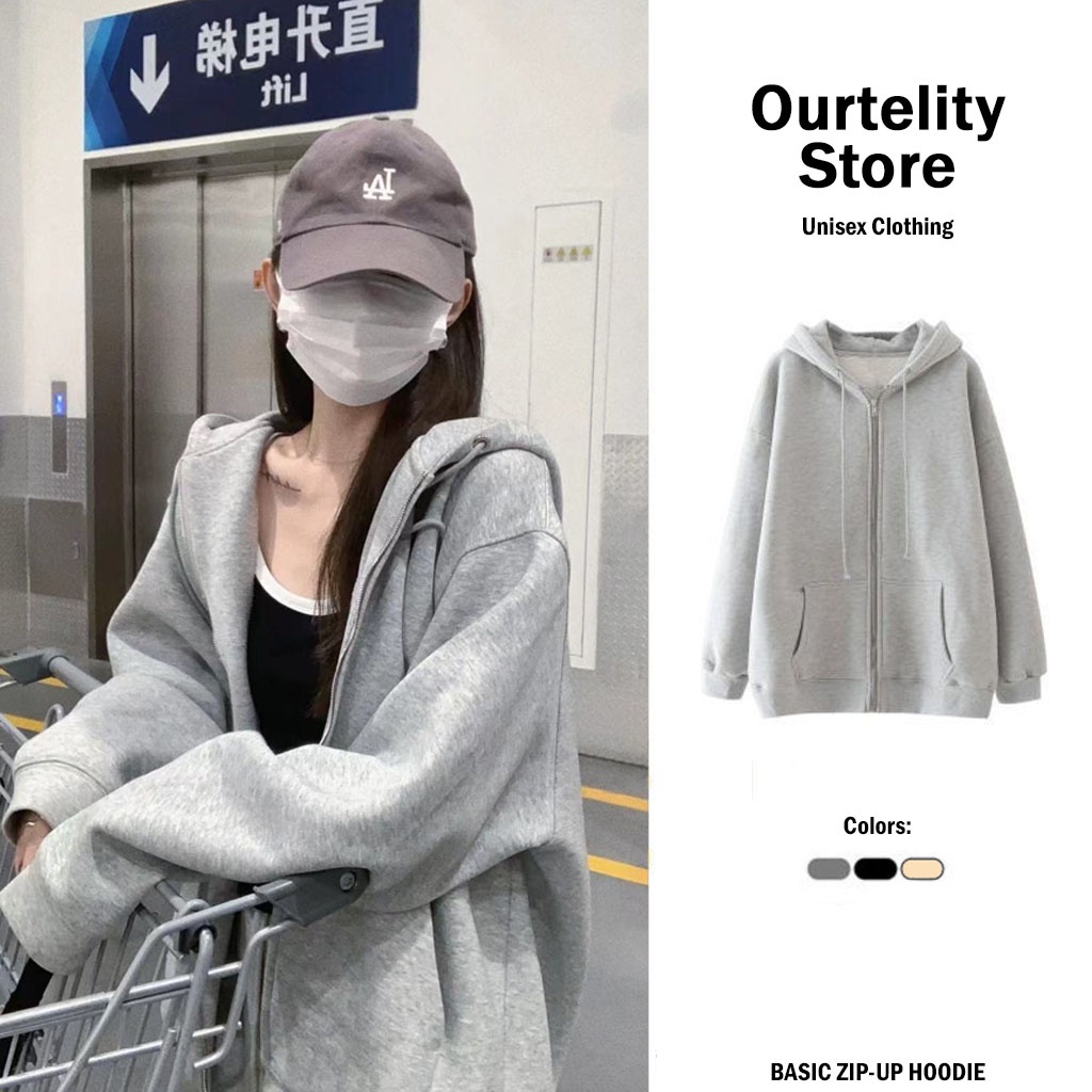 Áo Hoodie Nỉ Unisex Ourtelity Form rộng, Áo khoác Cadirgan Basic Oversize Ulzzang Thu Đông 2022 HN03