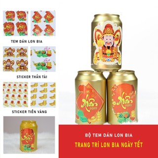 Tem dán lon bia, Decan thư pháp, sticker trang trí lon bia THGIFT