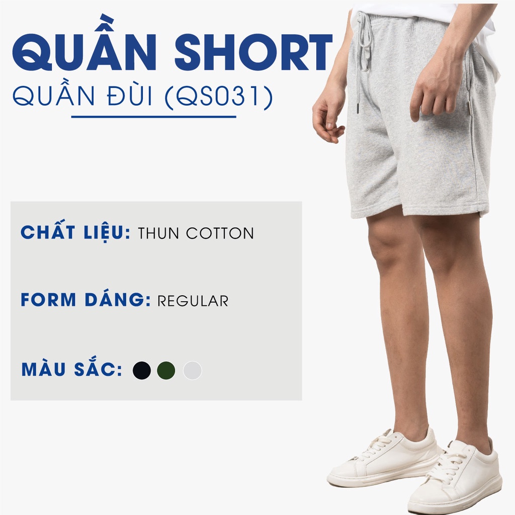 Quần Short Nam Form Regular Basic 4MEN QS031 trơn chất liệu cotton thấm mồ hôi, co giãn tốt, thoáng mát, đơn giản