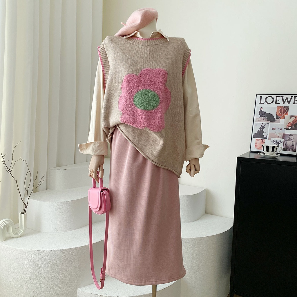 Áo gile len nữ kiểu thêu hoa vintage, gile len nữ phối sơ mi form rộng cổ ren 5995