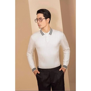Áo len adam store trắng sọc kẻ cổ al030t