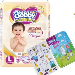 Tả bỉm dán cao cấp Bobby Extra soft dry size L30 tặng 1 bộ xếp hình (gửi mẫu bất kỳ)