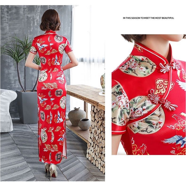 Đầm Sườn Xám Cách Tân Dáng Ôm Dài In Họa Tiết Mèo Thời Trang Cao Cấp Cho Nữ