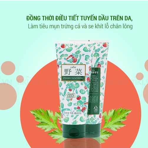 Sữa rửa mặt hoa quả ngừa mụn dưỡng trắng Geo Vegetable Foam Cleansing 200ml