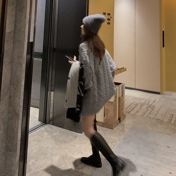Áo Sweater Dệt Kim Dày Dặn Dáng Rộng Phong Cách Pháp Thời Trang Thu Đông Mới Cho Nữ