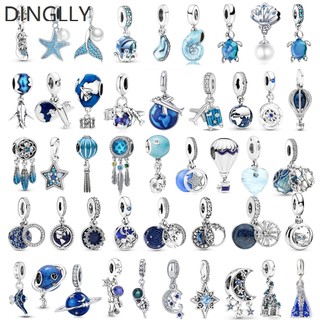Dinglly bầu trời xanh & hạt đại dương màu bạc dream catcher & balloon charm stars mặt dây chuyền phù hợp với phụ kiện trang sức tự làm