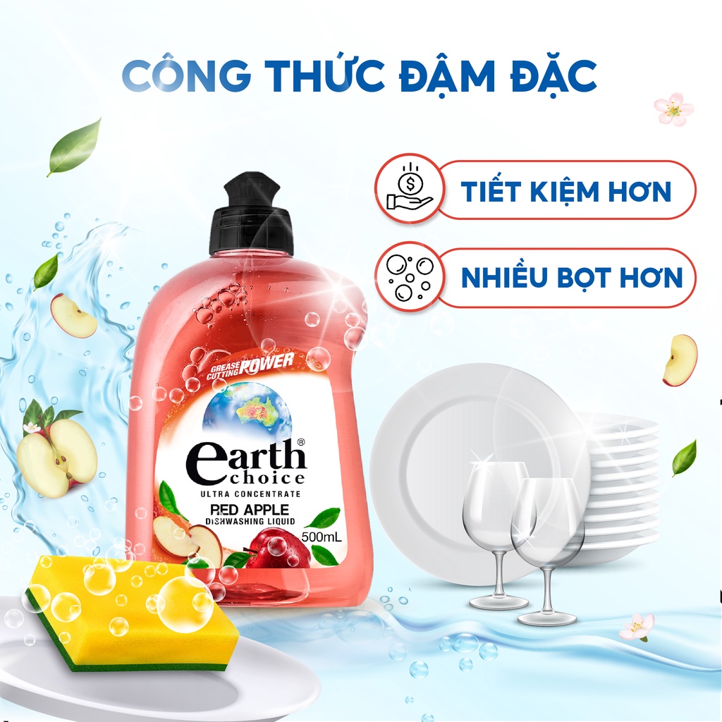 Nước Rửa Chén Đậm Đặc EARTH CHOICE Khử Mùi Hiệu Quả Đặc Biệt Là Mùi Tanh Hương Táo Nhập Khẩu Úc Dung Tích 500ml