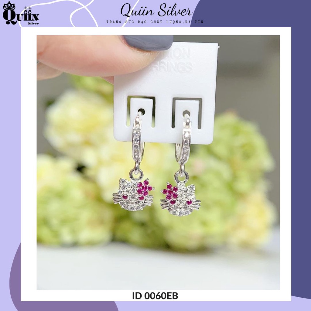 Bông tai/Khuyên tai bạc ta, bạc S925 Quiin - Hình Hello Kitty dành cho bé gái 0060EB