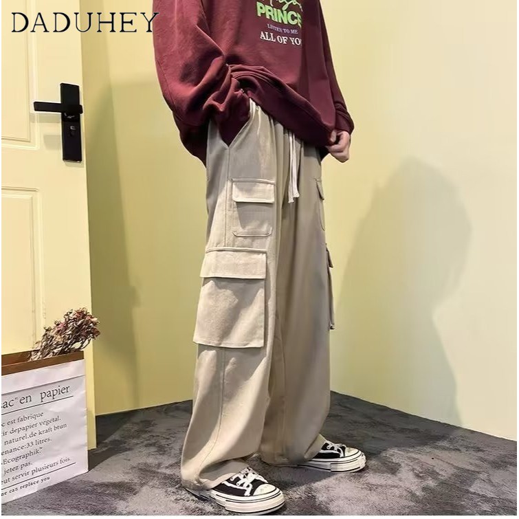 DaDuHey Men's and Women's Hip-Hop Fashionable Brand Loose Straight Casual Pants American High Street Vibe Overalls