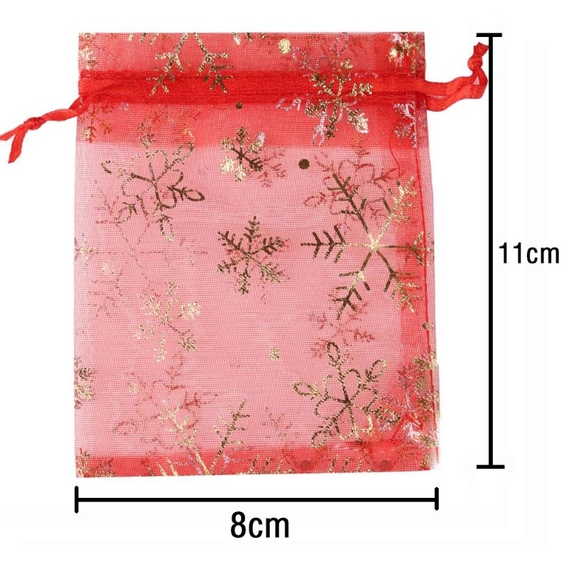 Bộ 10 Túi Dây Rút Bằng Lá Vàng / Bạc Họa Tiết Bông Tuyết Dùng Đựng Kẹo / Trang Sức / Quà Giáng Sinh