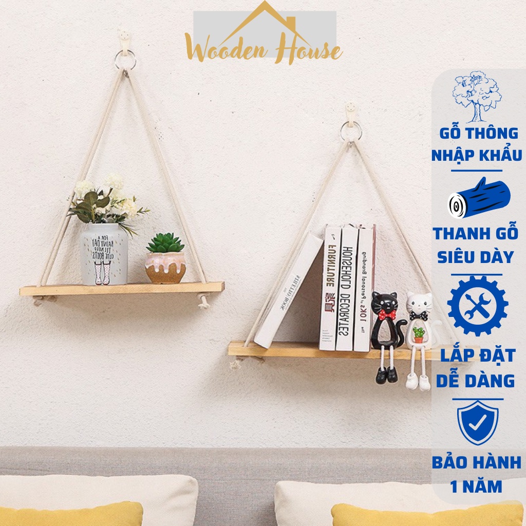 Kệ Treo Tường Trang Trí WOODEN HOUSE Kệ Gỗ Thông Treo Tường Siêu Đẹp