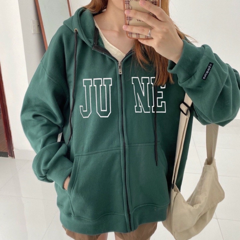 Áo KHOÁC Zip nỉ bông mũ to 2 lớp Unisex form rộng JUNE | BigBuy360 - bigbuy360.vn