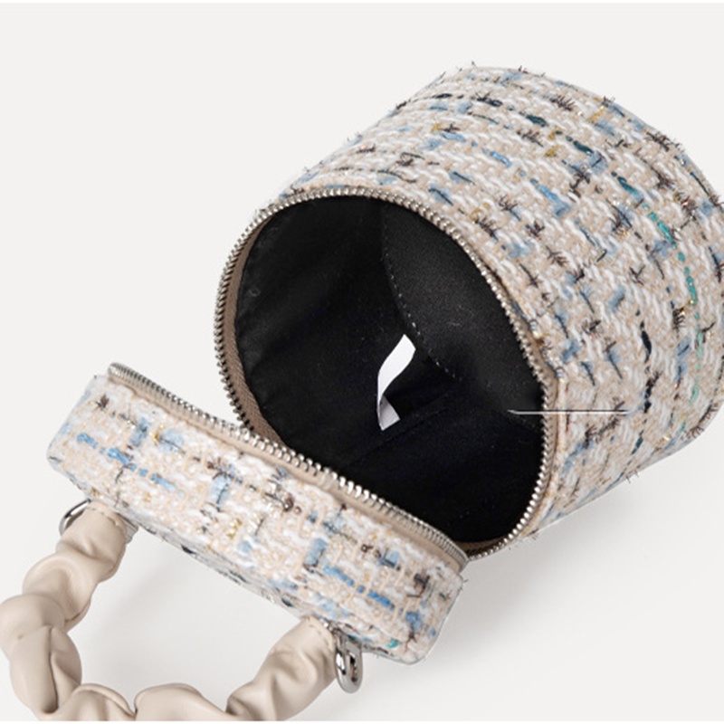 Túi Đeo Chéo Bằng Vải Len Phối Dây Xích Hình Trụ Thời Trang Dành Cho Nữ