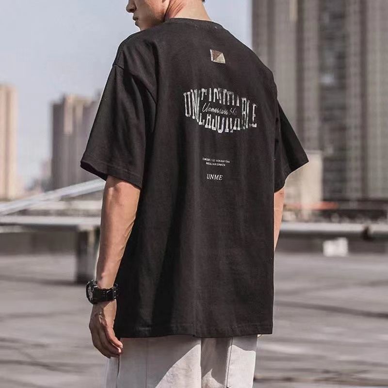 Áo Thun Tay Ngắn Cổ Tròn Dáng Rộng Vải Cotton Kiểu Retro Nhật Bản Cá Tính Cho Nam