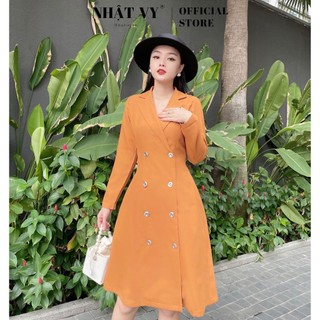 Đầm Công Sở NHẬT VY Cổ Vest Dài Tay Cài Cúc Chiết Eo Cổ V Chất  Thanh Lịch, Nhẹ Nhàng - D2280