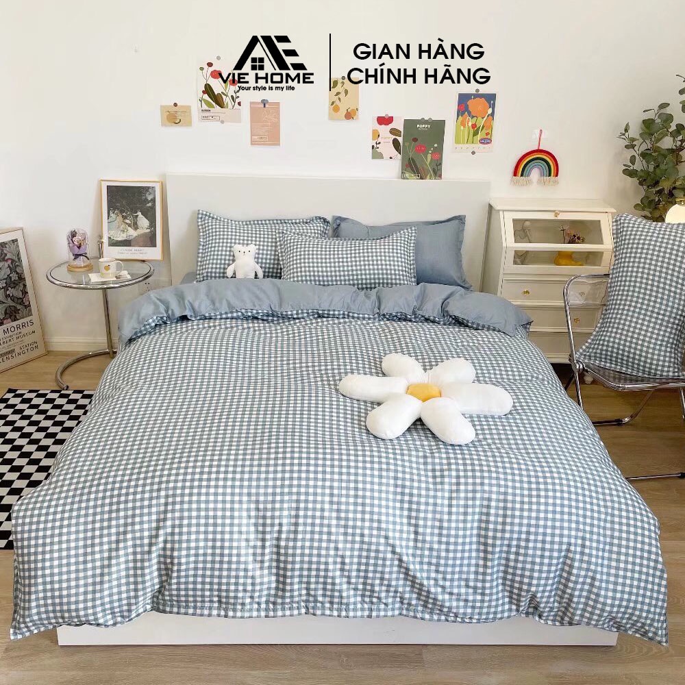 Bộ chăn ga gối cotton poly VIE HOME - Bedding phòng ngủ vintage phân loại hoa lá màu sắc dễ thương m4 m6 m8