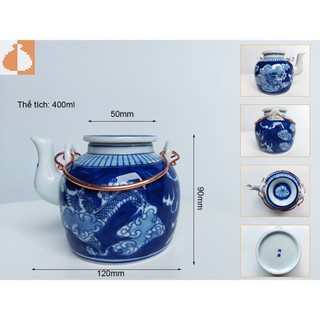 Bộ ấm chén men lam Cảnh Long Ẩn