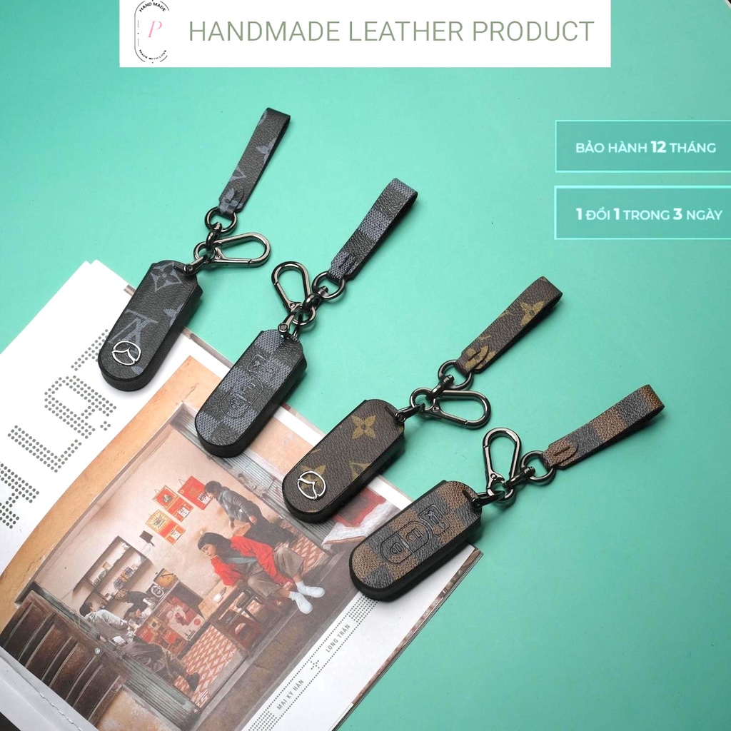 Bao da bọc chìa khóa smartkey ô tô Mazda CX5, Mazda CX8, Mazda 2, Mazda 3, Mazda 6 handmade móc đen MM