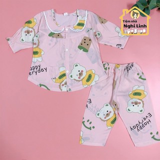 [6-33kg]Đồ bộ bé gái, vải Tole lanh, tay dài quần dài cài nút trước - Tiệm nhà Nghi Linh