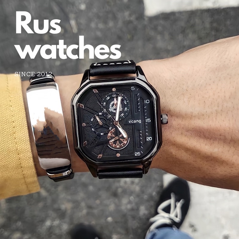 [ MÃ RUSS20K GIẢM 10% CHO ĐƠN HÀNG TỪ 10K TỐI ĐA 20K ] Đồng Hồ Nam RusWatches D69 Dây Da Mặt Vuông Giả Cơ Cao Cấp