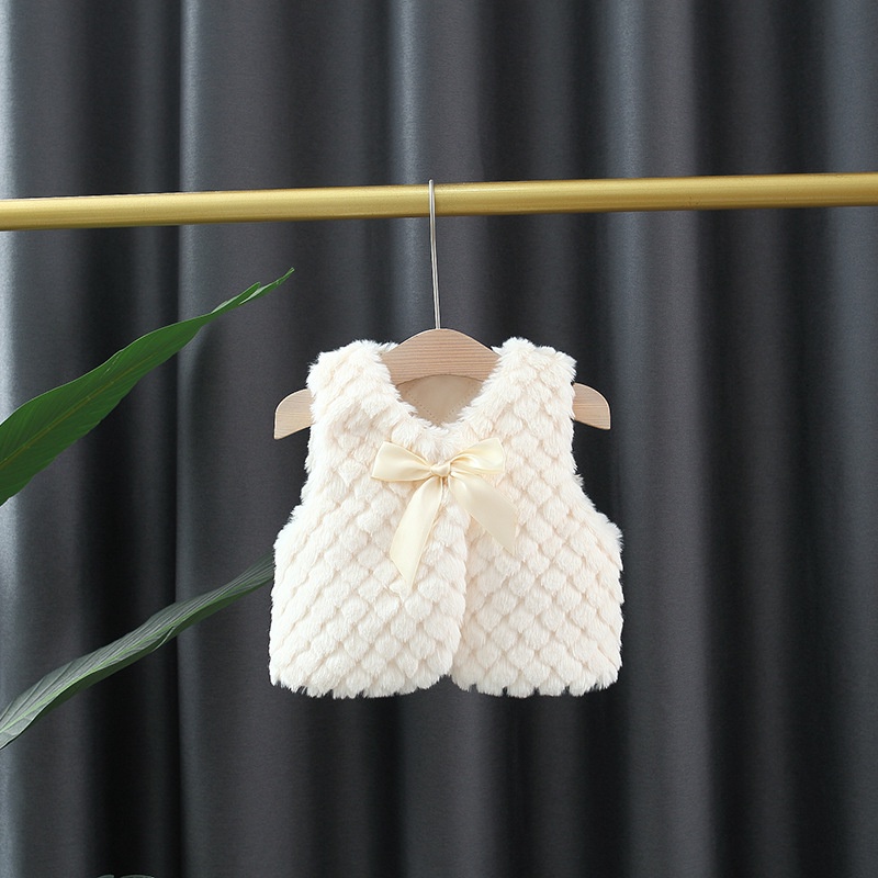 Áo Khoác Lông Dày Màu Trơn Đính Nơ Thời Trang Mùa Đông Mới Cho Bé Gái 0-3 Tuổi